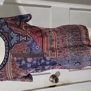 Desigual Women's L Multicolor Mesh Stretch Crewneck Shortsleeve Top